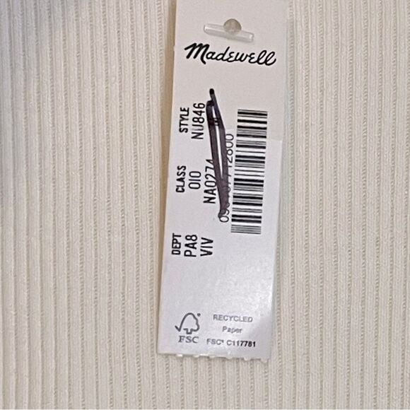 Madewell NWT Slim Fit Garment-Dyed Ribbed Crewneck Pocket Tee Size Medium Ivory - Picture 11 of 13